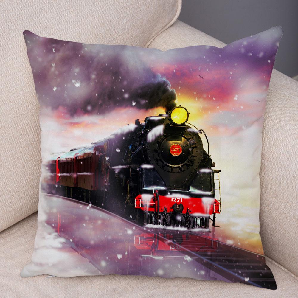Pillowcase Vintage Style Steam Train Decor Retro Colorful Car Cushion Cover