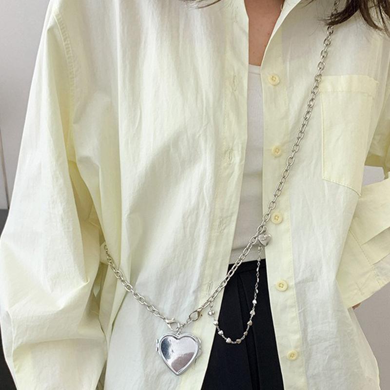 Ins Pearl Crossbody Shoulder Bag Chain Long Necklace W/Heart Mirror Pendant Pearl Shoudler Chain Personality Collares Jewelry