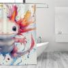 1Pc Axolotl Shower Curtain - Colorful Splashes, 71X71 Inch, Polyester, 12 Hooks, Whimsical Cartoon Design, Hand Wash