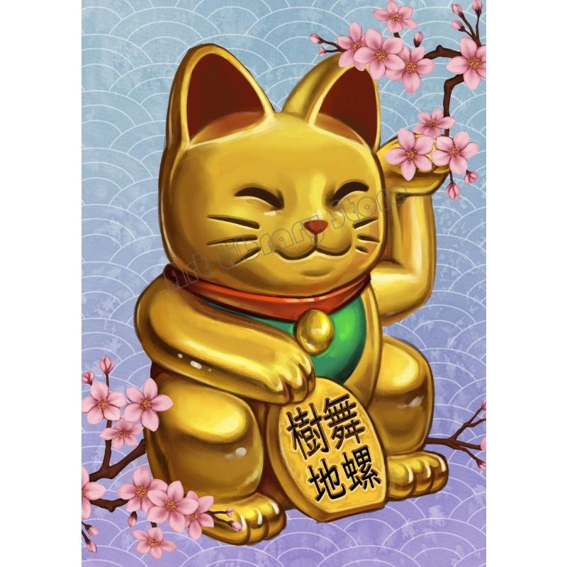 Japanese Lucky Cat Maneki Neko Cartoon Cute Animals Poster Canvas Painting Wall Art Pictures Restaurant Shop Home Decor