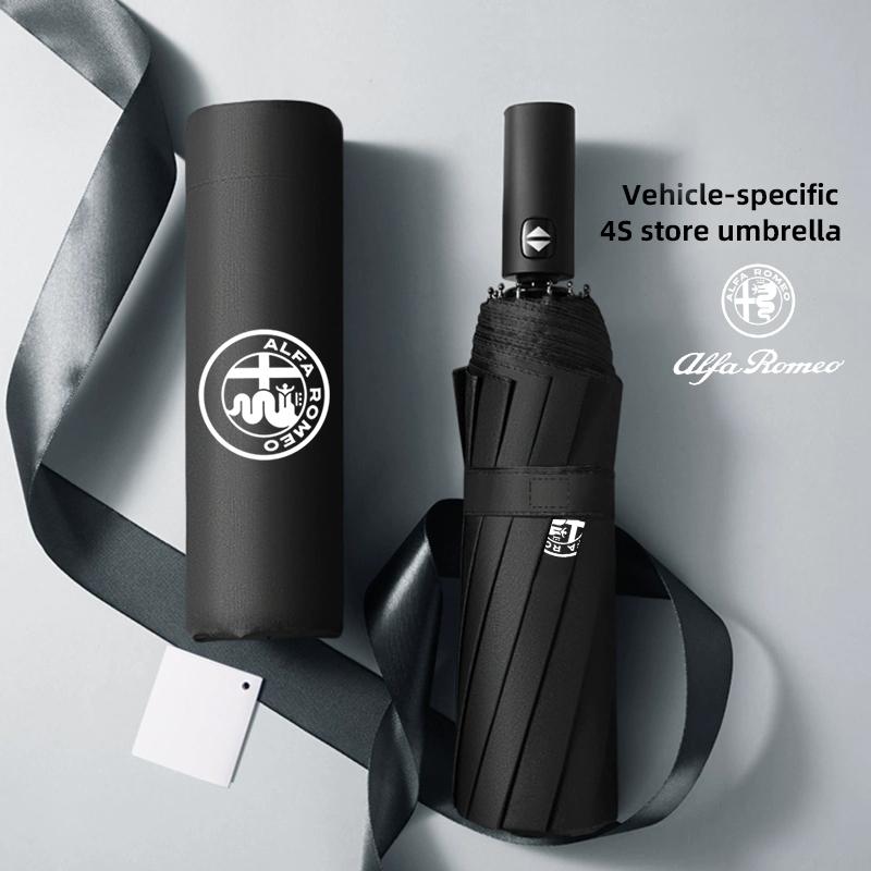 AAACK1 For Alfa Romeo Car Emblem Umbrella Folding Black Portable Parasol For Alfa Romeo 156 159 147 4C 8C 166 Giulia Giulietta Mito Ste