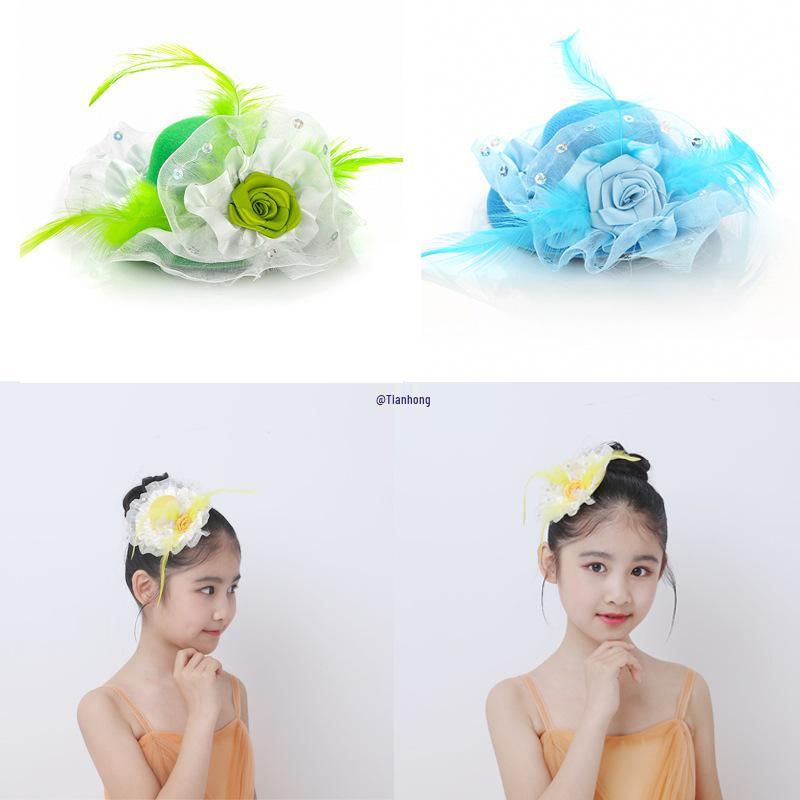 Girls' Performance Feather Flower Headpiece - Small Top Hat Hair Clip Accessory for Dresses