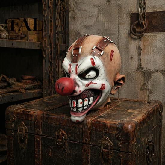 Creepy Haunted House Costume Halloween Clown Mask, Realistic Latex Horror Scary Mask with Party Supplies for Adults Red Nose Cosplay Parties