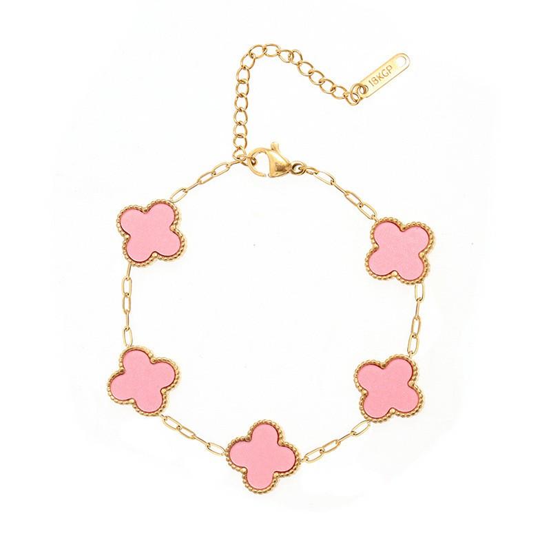 Elegant Titanium Steel Four Leaf Clover Necklace Earring Bracelet Set Women - Gold Black White Green Blue Red Pink