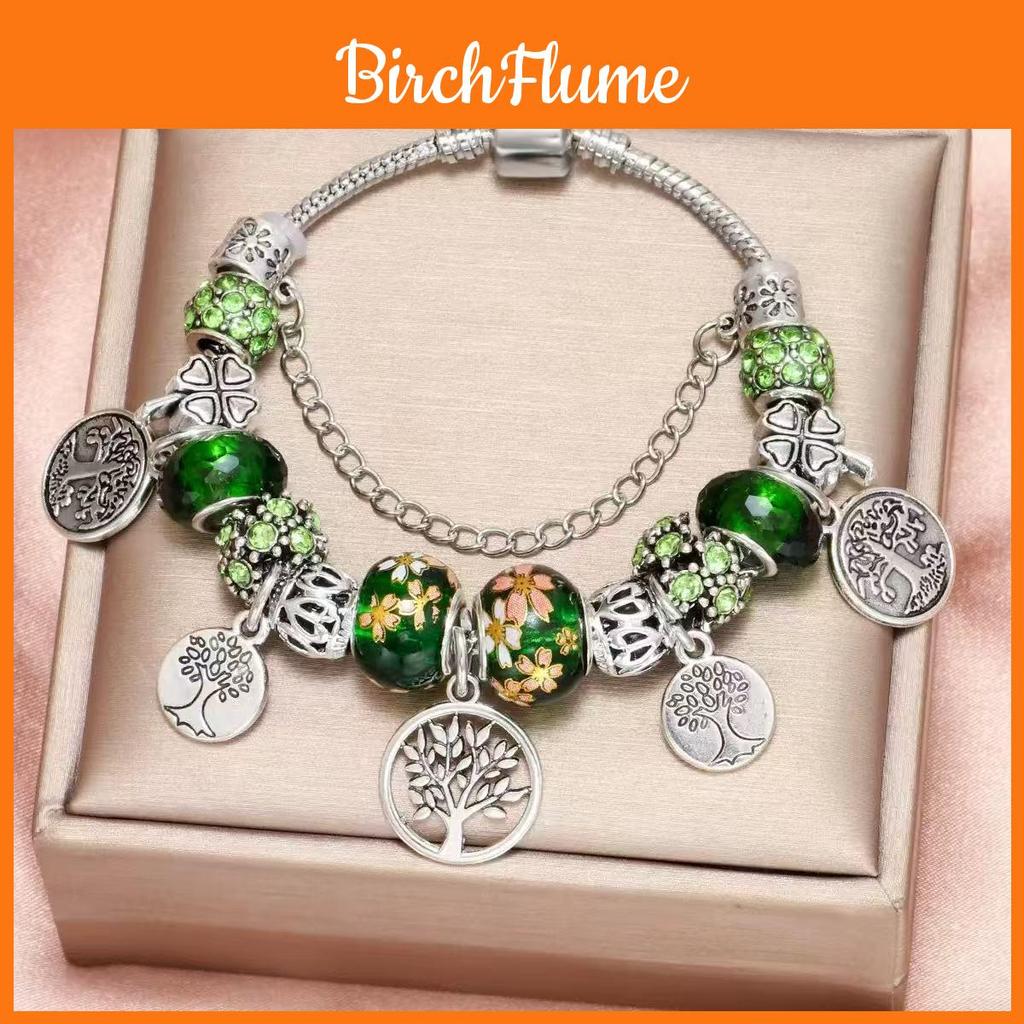 Fashion Life Tree Beaded Bracelet With Green Glass Beads For Womens Daily Wear