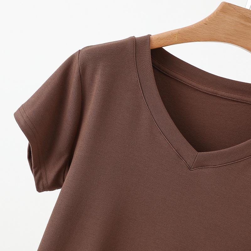 Women's Summer 2025 Slimming Solid V-Neck Short Sleeve T-Shirt - Casual, Versatile and Stylish