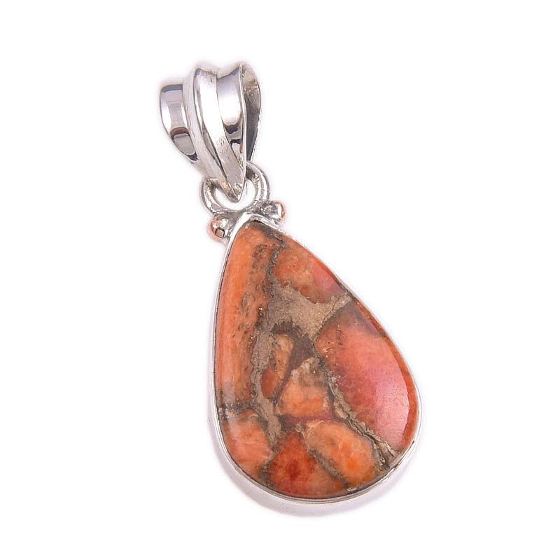 Natural Orange Copper Turquoise Gemstone 925 Solid Silver Gift Pendant 1.5" Y4c64