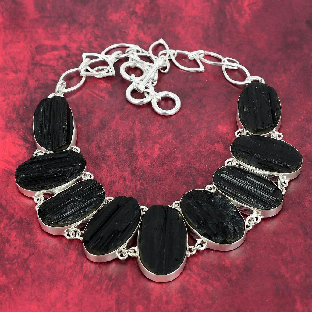 Black Tourmaline Rough Necklace 925 Solid Sterling Silver Adjustable Chain Necklace Gift For Women, Handmade Gemstone Jewelry Necklace