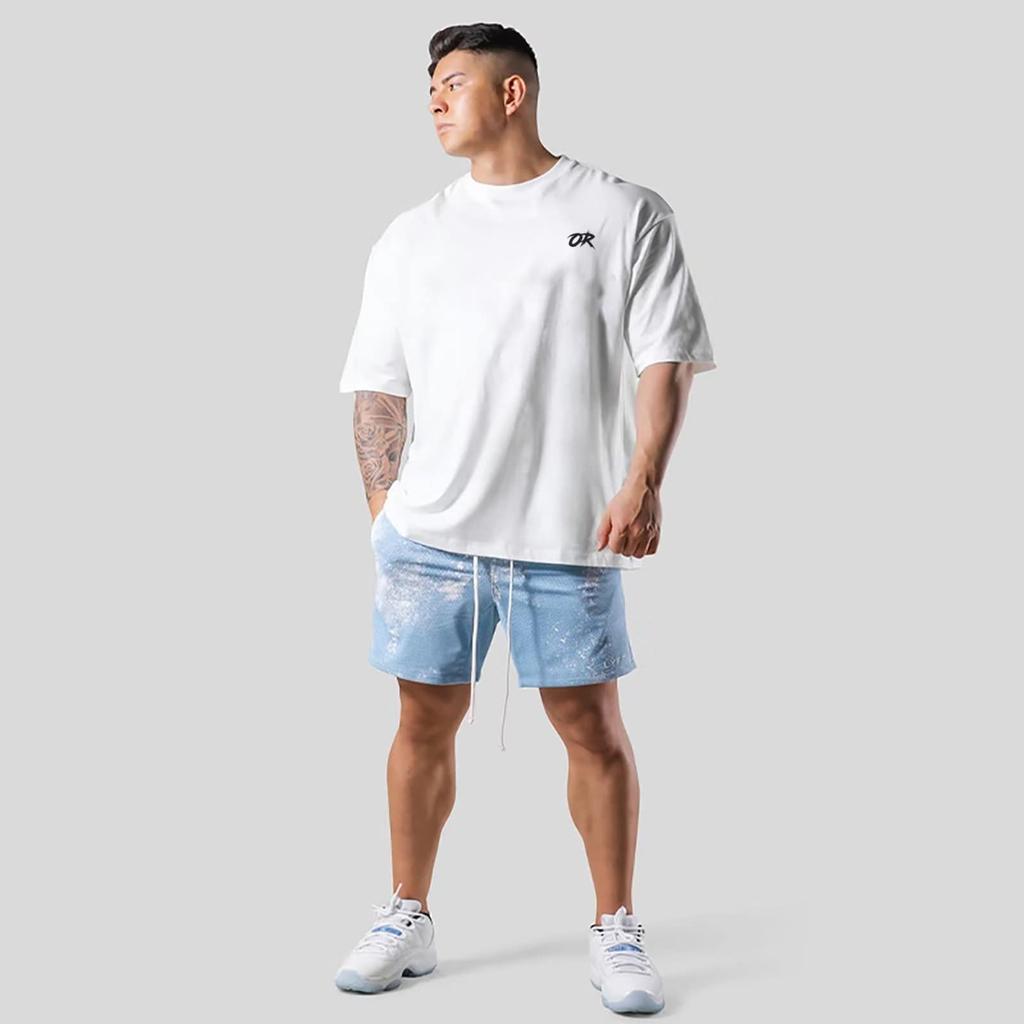 OROLN Gym Short Solid for Strength Training and Strength Training T-Shirt, Men's, Oversized, Sleeve, Stretch, Breathable, Sweat-Wicking, Color, (White