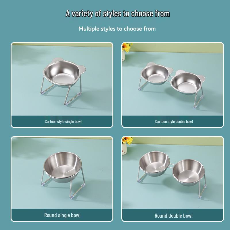 Elevated 304 Stainless Steel Pet Bowl - Cat & Dog Water/Food Dish with Neck Protection Stand