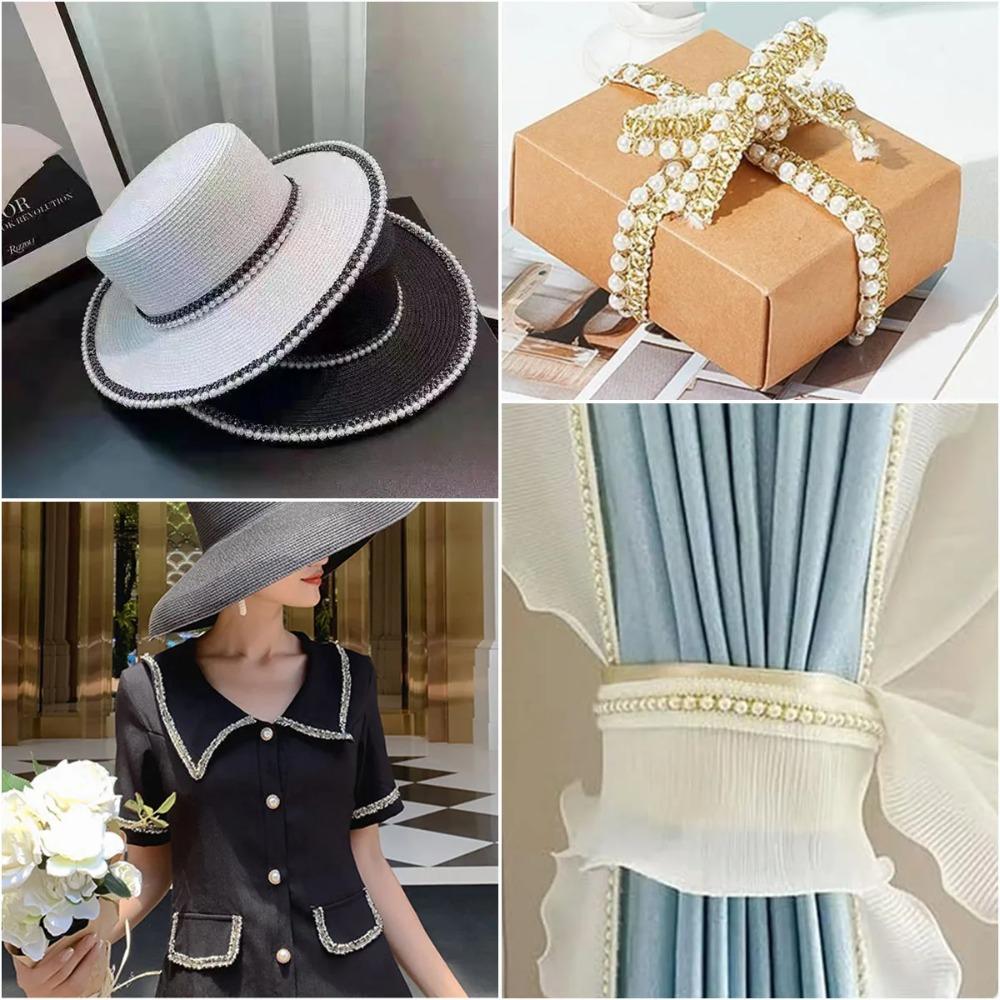 2yard/lot DIY Sewing Pearl Bead Lace Ribbon Dress Skirt Sewing Solid Color Wrapping Gift Ribbons Handmade Trim Tape Ribbon Gift