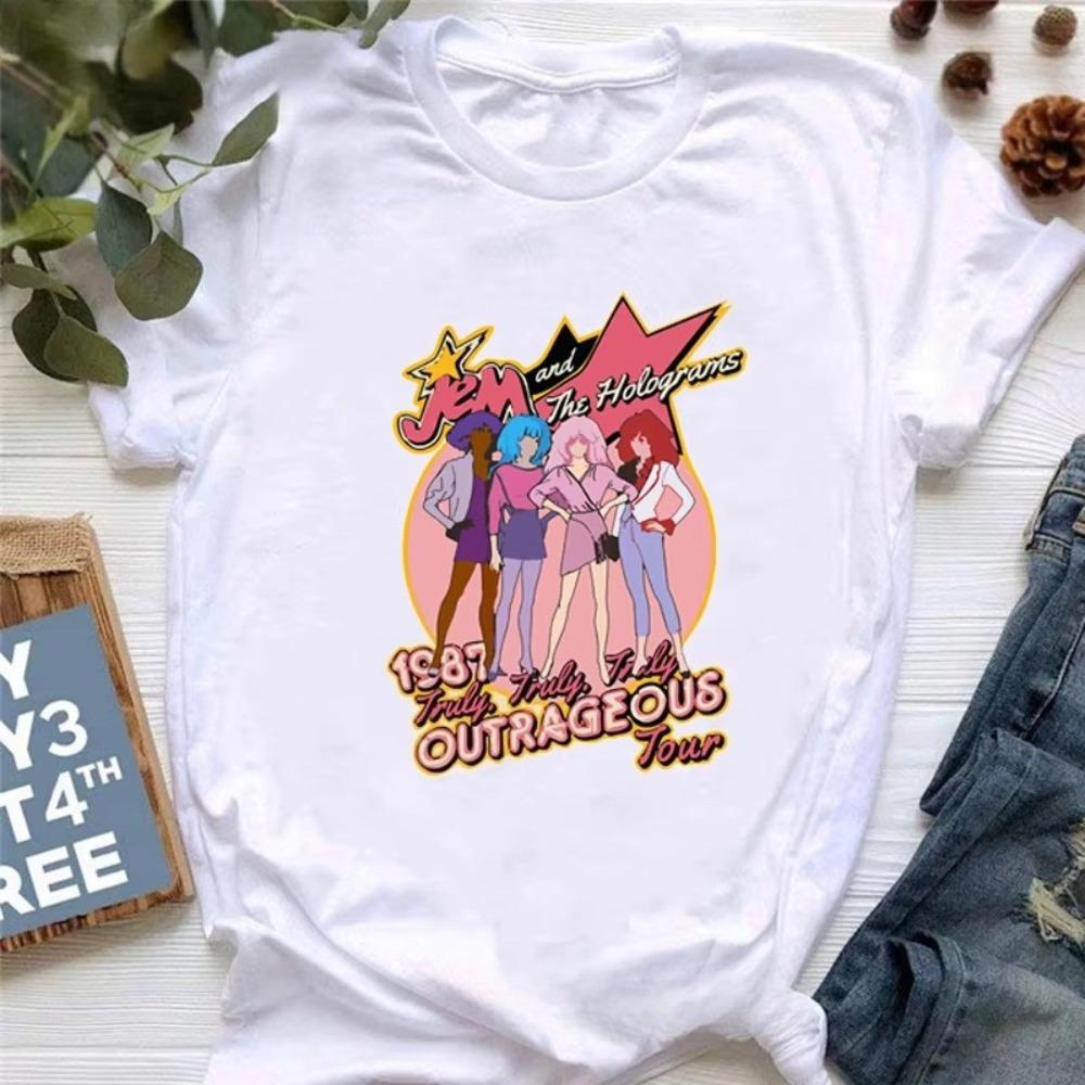 2025 Hot New Retro 80' S Jem Jem and The Holograms Women's T-shirt Summer Fashion T-shirt Harajuku Couple Casual Style T-shirt