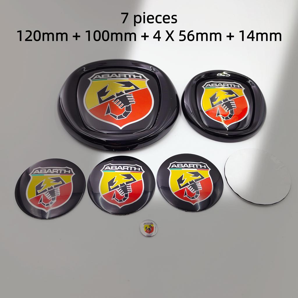 8pcs fiat Abarth Car Front grill front Rear Bumper tail door trunk Emblem 85/95/100/120mm Wheel Center Hub Cap Badge Rim Cover