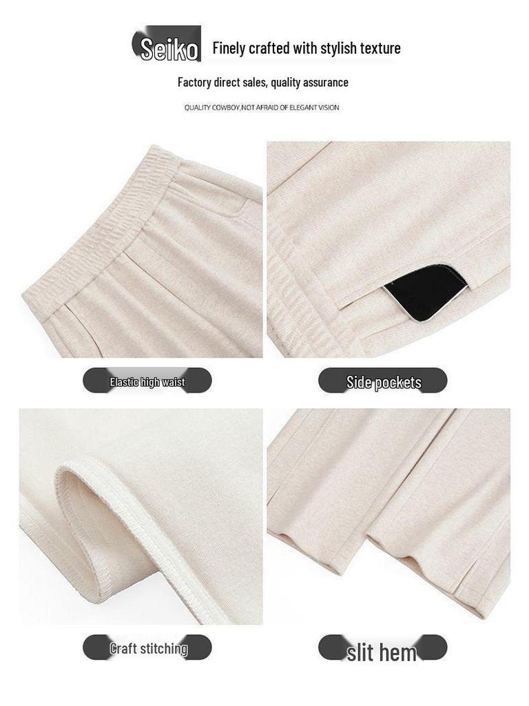 Women's High-Waisted Wool Wide-Leg Pants - Cozy Autumn/Winter Slimming Casual Trousers