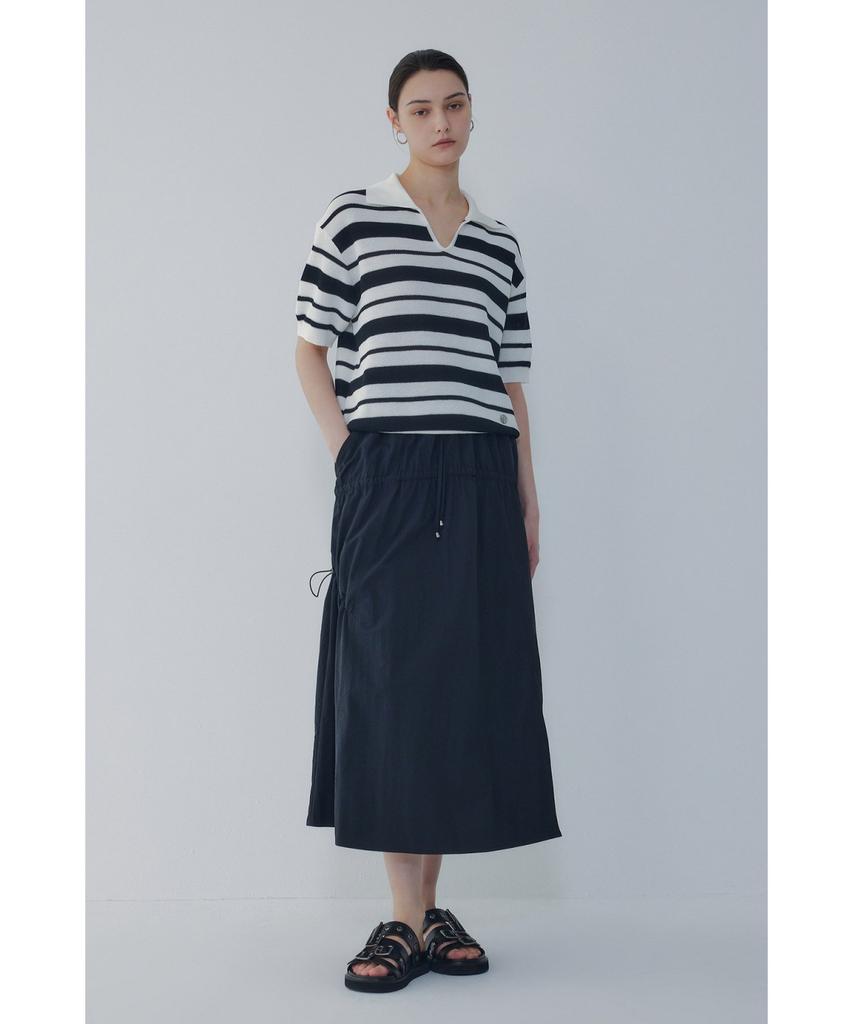 Bobeu Stripe Pattern Collared Neck Pullover_Black 7156250006