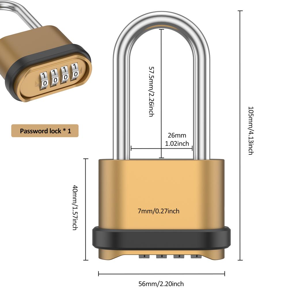 4-Digit Number Combination Padlock Zinc Alloy Sturdy Password Code Lock Waterproof Strong Hardened for Indoor Outdoor Fence Door