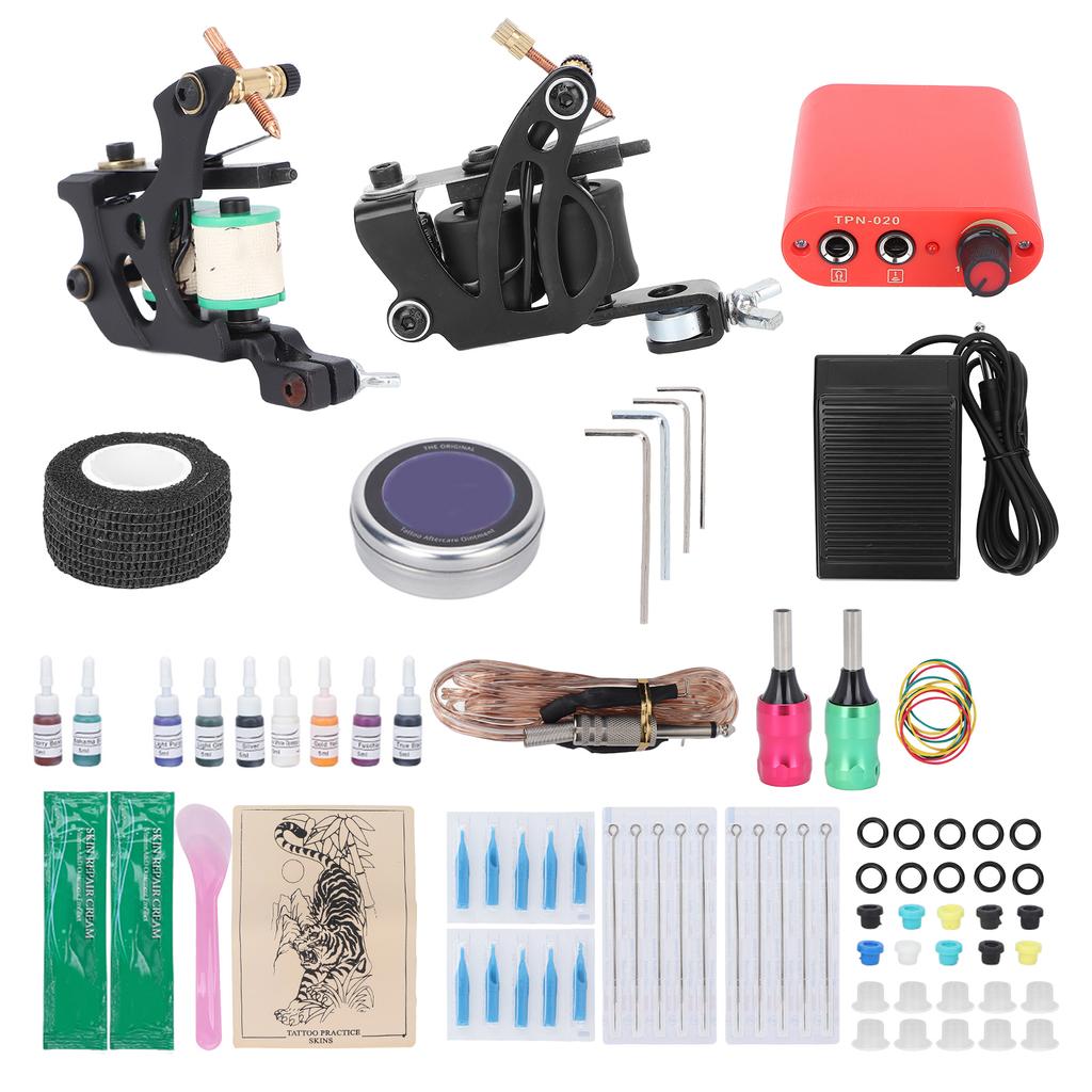 Coil Tattoo Machine Kit Power Supply Clip Cord Foot Pedal Tattoo Needle Tattoo Practice Tool Set