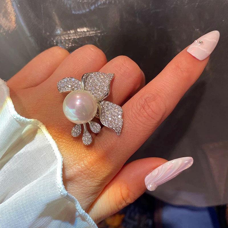 Elegant Floral Pearl Earrings: Chic Summer Statement Jewelry кольца