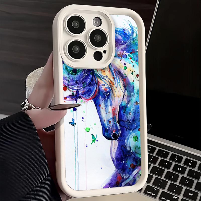 Phone Case for iPhone 17 Air 16E 15 16 Pro Max Oil Painting Horse Cover 14 Plus 13 12 Mini Soft Shell Silicone Fundas