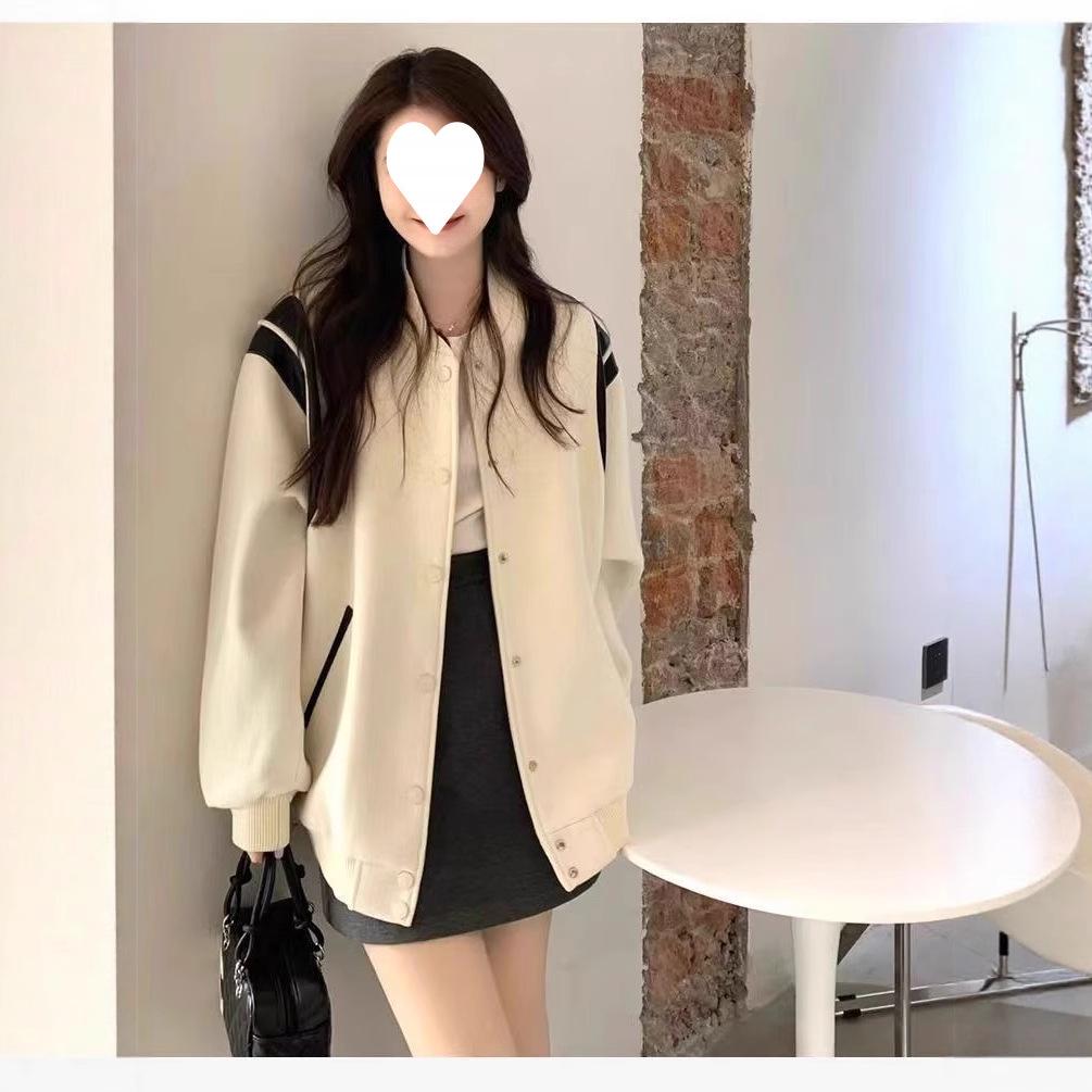 Women's American Apricot Baseball Jacket - Versatile Autumn/Winter Korean Style Top Coat With High-End Feel