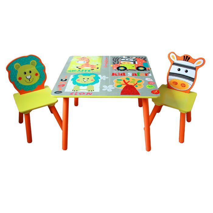 GINGER HOME Table et 2 Chaises Enfant – Ensemble en Bois, Design Safari – Jeu, Dessin, Repas, Apprentissage