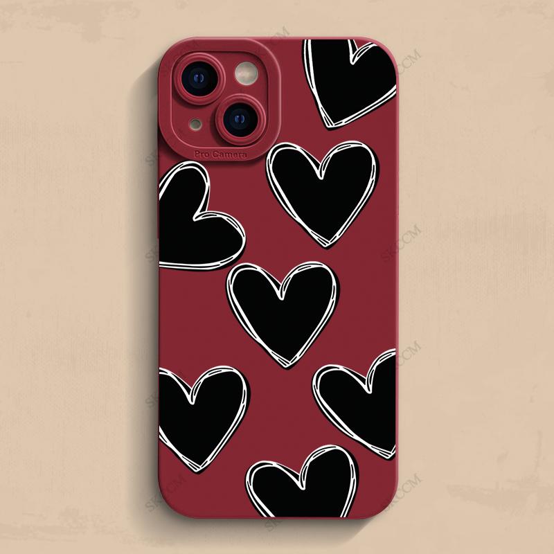Luxury Black Love Heart Soft Silicone Phone Case For iPhone 15 14 13 12 11 Pro Max Mini XR X XS Max 7 8 Plus Shockproof Cover