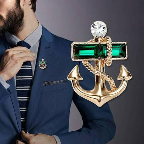 Crystal Boat Anchor Brooch: European & American Style Pirate Lapel Pin, Fashionable Korean Suit Accessory