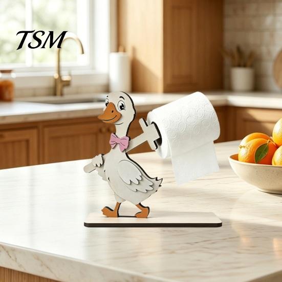 Sturdy Paper Roll Stand Funny Animals Wooden Toilet Holder, 3D Animal Bathroom Decor, Cute Cartoon Solid Wood Tissue Rack Free Standing for Home, Fun