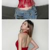 Damen Vintage-Stil Bedrucktes Halter-Top mit Schriftzug – Sexy Rotes Rückenfreies Sommer-Top