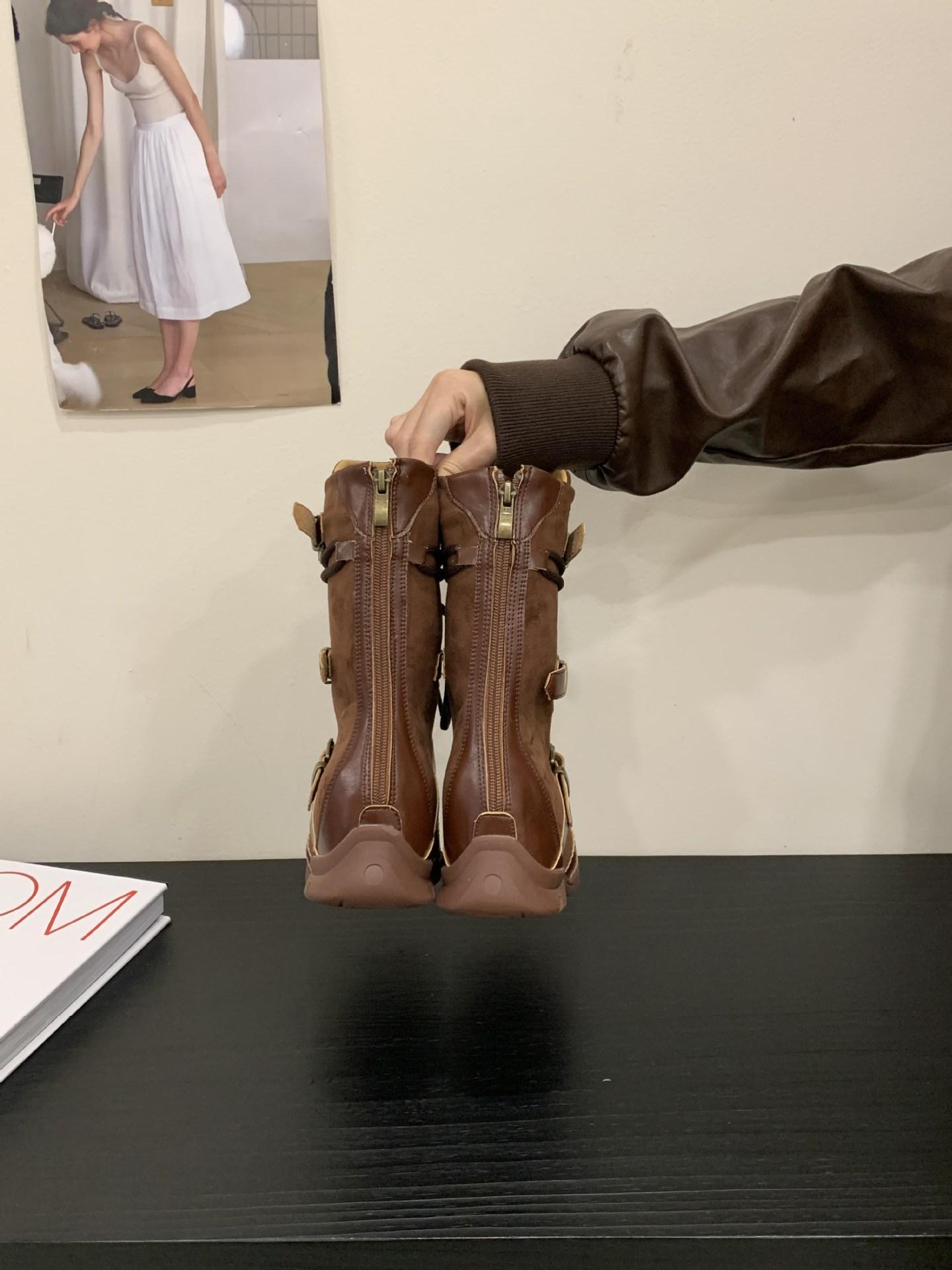 

2025 new Martin boots women s retro matte medium tube short boots zipper tooling boots 40 темно-коричневого