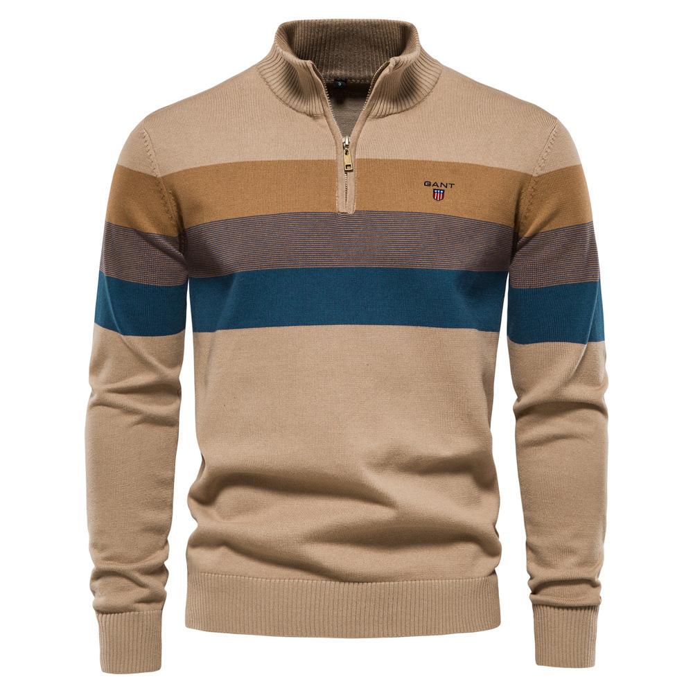 Gant Høst og Vinter Broderi Ny Herre Halv Glidelås Herre Genser Pullover Stripet Lappeteppe Genser