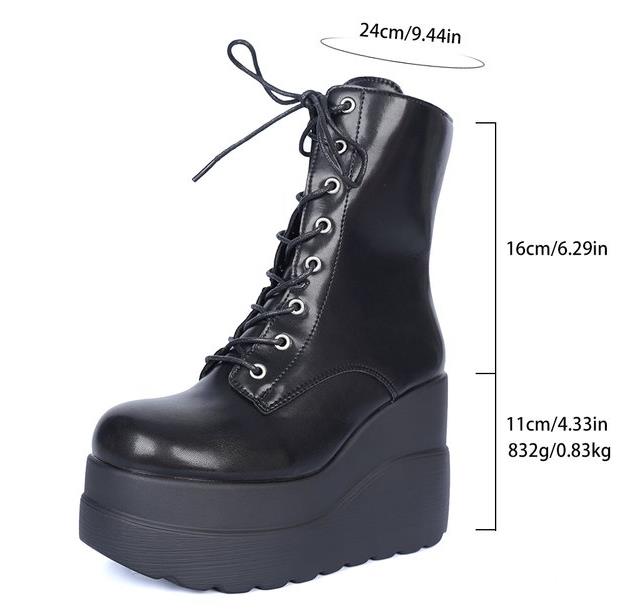 Modische Damen-Stiefeletten mit Plateauabsatz und runder Spitze, Reißverschluss, Punk, lässig, Cosplay, Fledermaus-Motorradstiefel für Damen, Gothic-Schuhe mit Metallkette