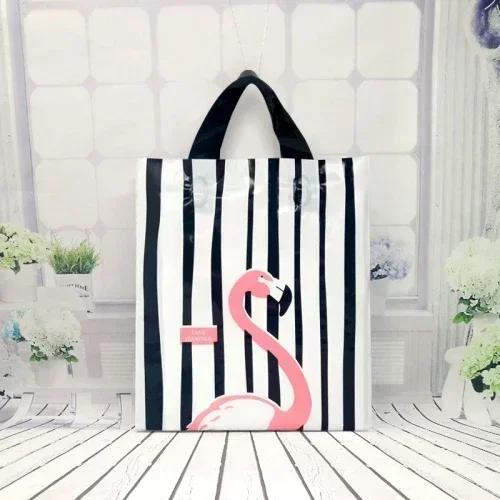 Vertical Plate Handle Plastic Bag Thick Large Size Clothing Store Packing Gift Storage Portable Package Cartoon Bags 50pcs