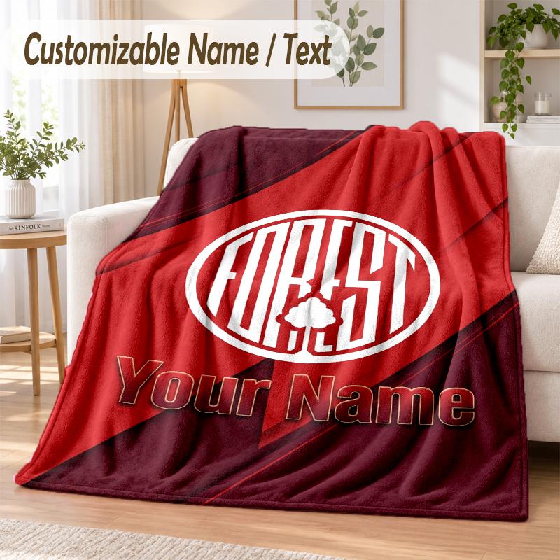 Custom Text Flannel Blanket Nottingham Forest FC Print Warm Cozy Blanket Home Sofa Bedding