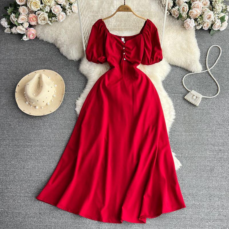 Wine Red French Bubble Dress Engagement Dress