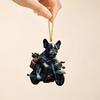 Unique Xmas Window Ornament Puppy Riding Motorcycle Car Pendant, 2D Flat Acrylic Rearview Fun Holiday Accessories Mirror Hanging Charm, Christmas