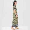 European and American Retro Contrasting Color Printed Shirt Skirt, Lapel Short-sleeved Long Temperament Holiday Dress