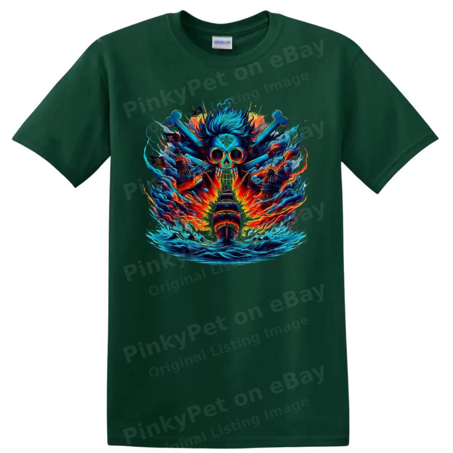Pirate Ship Skull T Shirt Anime Ocean Waves Fantasy Adventure Graphic Art Tee