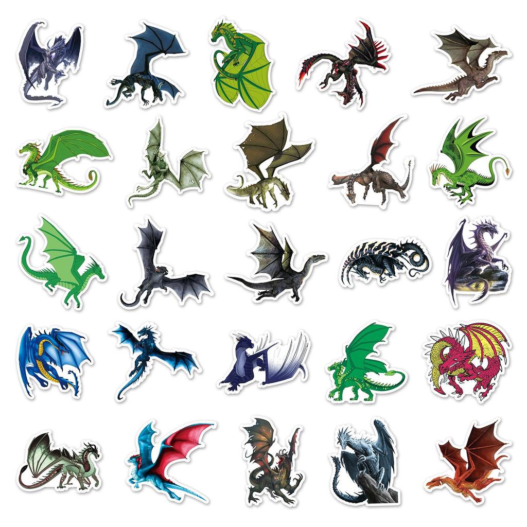 50pcs Dragon Graffiti Cool DIY Stickers: Creative Animal Design for Skateboard, Phone Case, Luggage, Waterproof