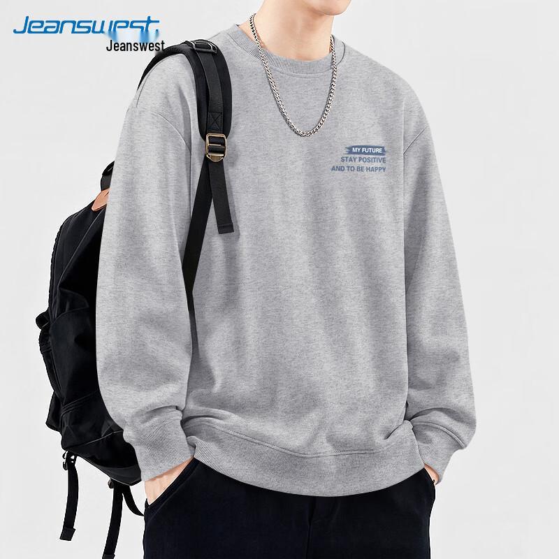 Jeanswest Men's Loose Fit Letter Print Crew Neck Sweatshirt