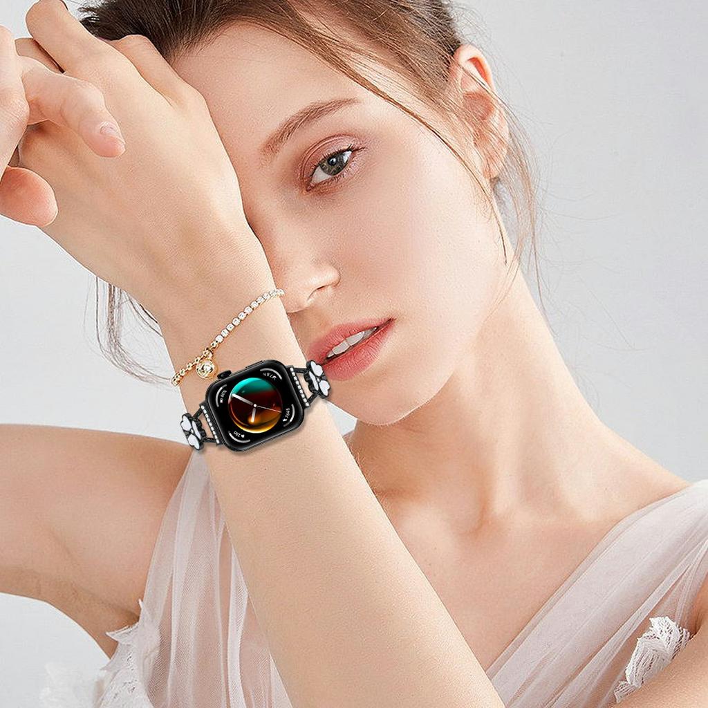 For Huawei Watch Fit 3 Watchband Heart Clover Decor Zinc Alloy Metal Strap