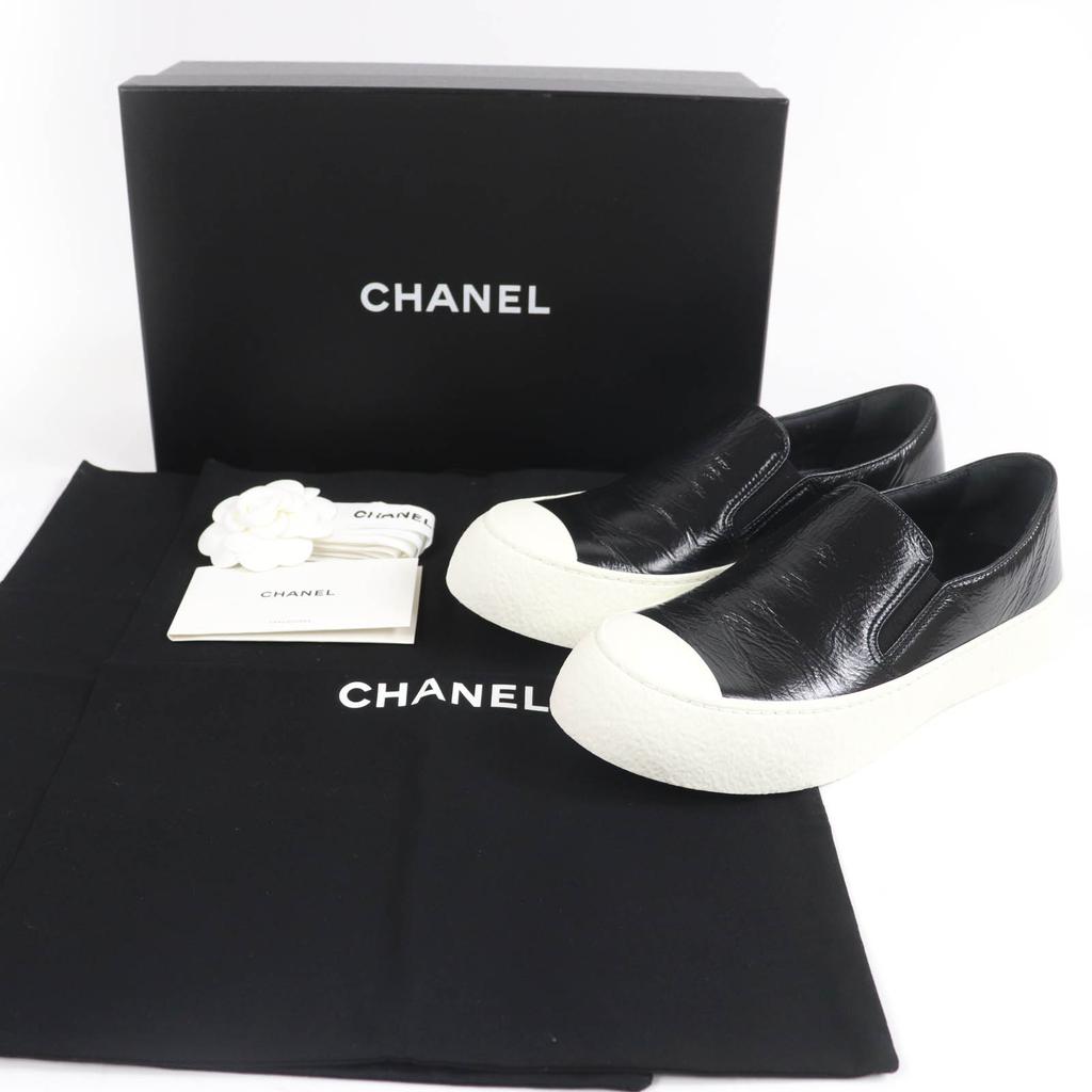Great CHANEL Sneakers COCO Mark Leather Slip-Ons Black Leather Women 39 24P G45559 Used