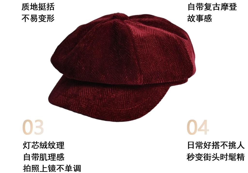 Autumn Winter Beret for Women Retro British & Korean Style Slimming Octagonal Warm Windproof Forward Cap Versatile Character Hat