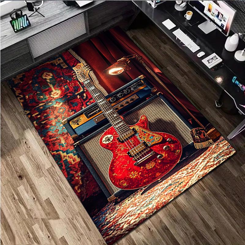1Pc Guitar Print Rug - home decoration Carpet For Living Room Bedroom Flooring Computer Chair Area Rug