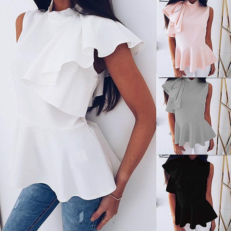 Women's Fashion Summer Round Neck Irregular Ruffled Slim Sleeveless Solid Top For Effortless Style