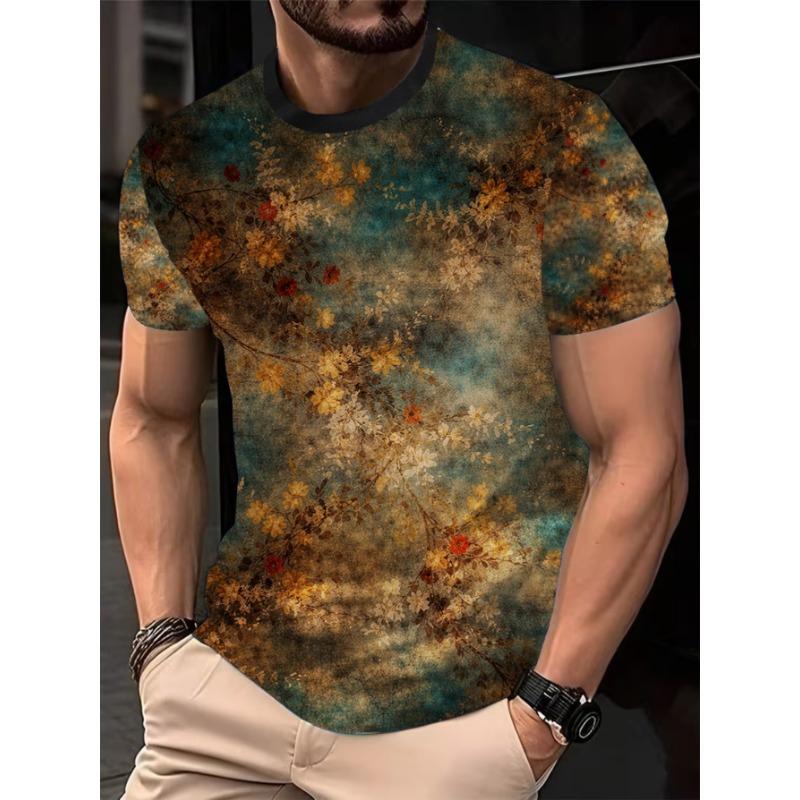 2026 new summer men s 3D multi-color floral T-shirt S