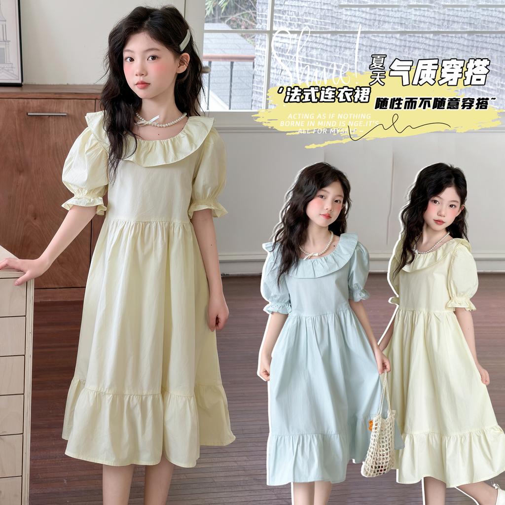 Girls' Summer Dress 2026 New Fashionable Summer Dress Doll Collar Princess Dress Junior High School Girls Fashion Dress
