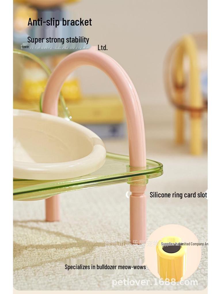 Adjustable Anti-Spill Cat & Dog Double Bowl with Neck Protection Stand