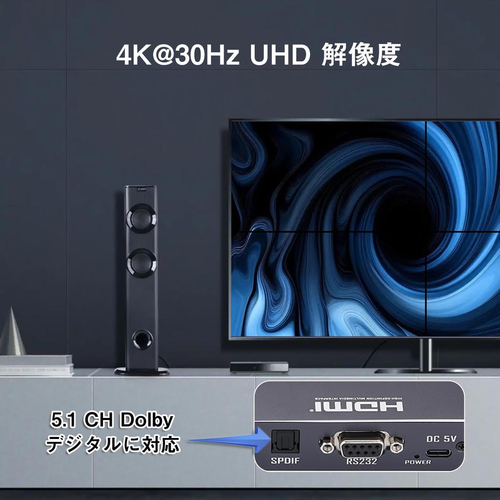 2x2 HDMI Video Wall Controller 4K HD Display 1920x1080P 60Hz HDMI DVI RS232 Video Input with IR Remote Border Rotation 9 Display Modes 1x2 4x1