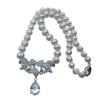 Elegant Korean Style Freshwater Pearl Silver Water Drop Pendant Necklace for Women with Gentle Clavicle Chain and Oval Accent.